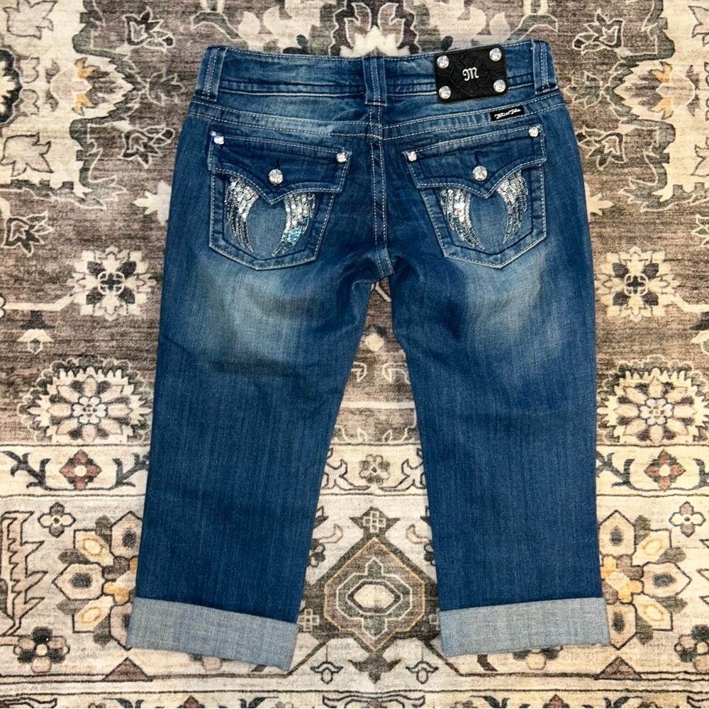 Miss Me Dark Blue angel wings capri Cropped Jeans - Picture 2 of 4
